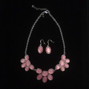 Charming Charlie Pink Statement Necklace & Earrings Set Floral